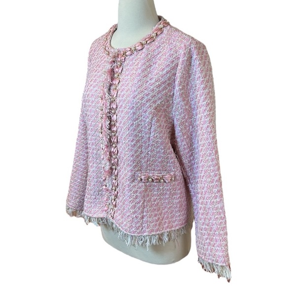 Michael Simon Pink Cream Tweed with Pearl and Gold Details Blazer Jacket size LP - Picture 6 of 17